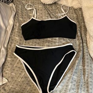 Black Bikini Set with White Trim